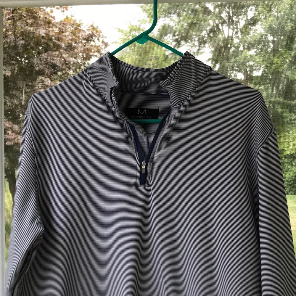 Navy blue and white three-quarter white zip up
